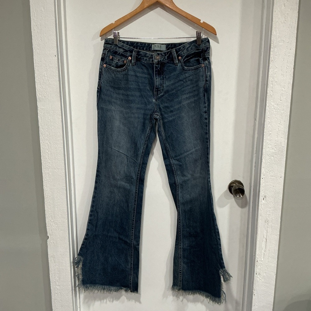 Free People Level Up Slit Flare Jeans, Size 28, Raw Hem, 32" Inseam, Grunge, Y2K